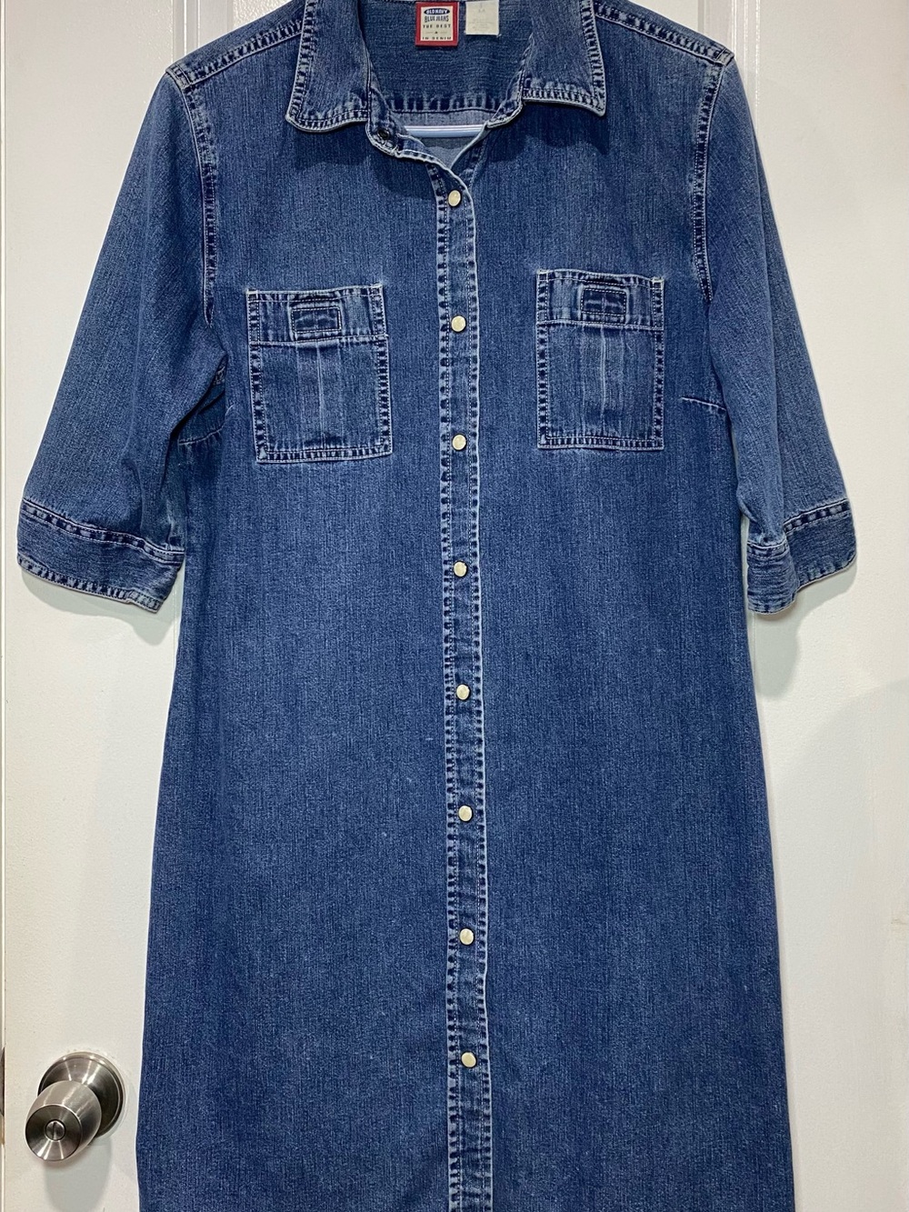 Old Navy Dark Blue Denim Midi Shirt Dress
